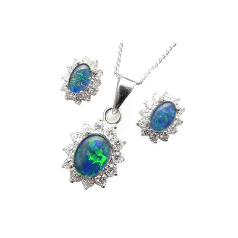 Opal and Diamond Earrings and Pendant Set