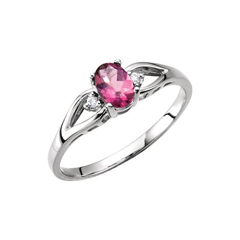 Pink Tourmaline and Two Diamonds Ring