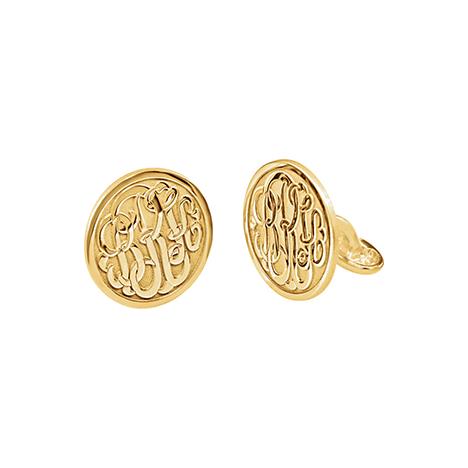 14KT Yellow Gold Plated 3 Letter Script Monogram Cuff Links