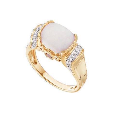 Opal Cabochon Pink Tourmaline and Diamond Ring