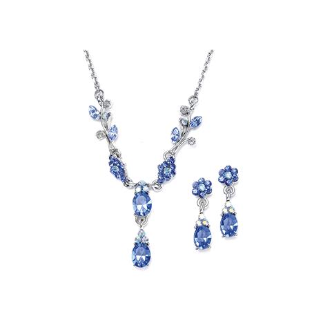 Blue Sapphire Necklace and Earrings Set