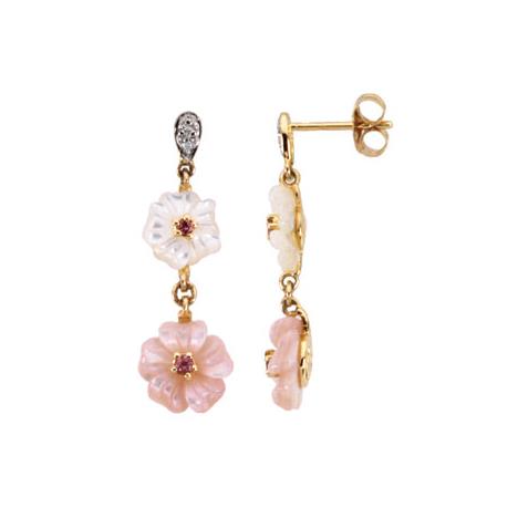 Pink Tourmaline Mother of Pearl and Diamond Earrings