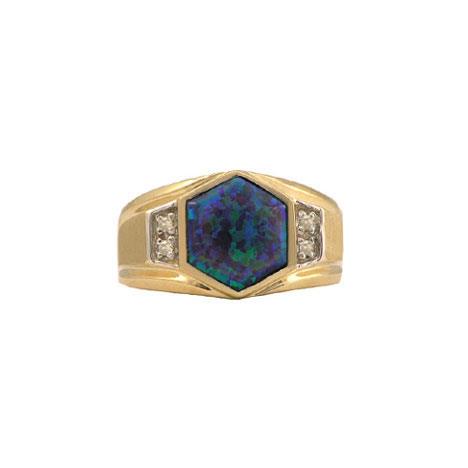 Mens Hexagon Shape Opal and Diamond Ring