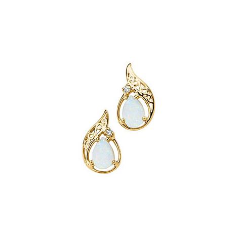Opal Cabochon and Diamond Earrings