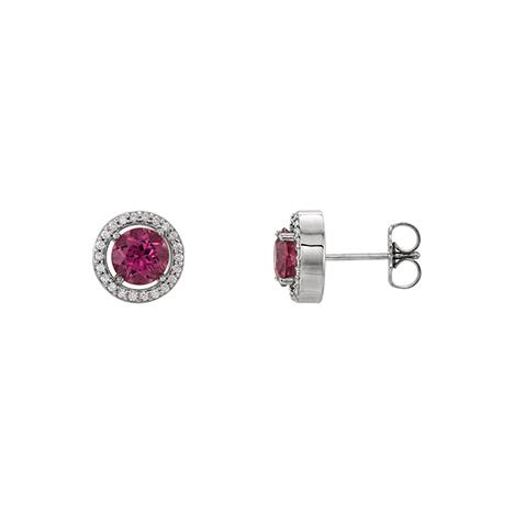 14KT White Gold Pink Tourmaline and Diamond Earrings