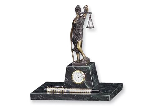 Bronze & Marble Justice Clock & Pen Holder