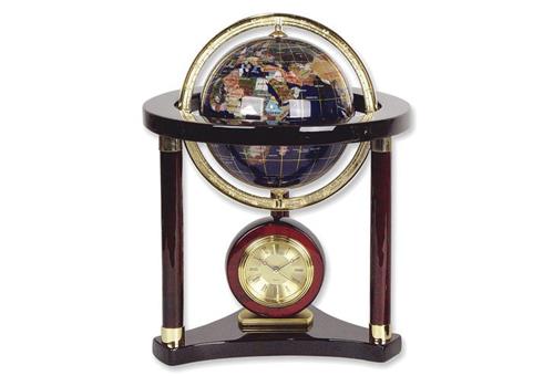 6″ Lapis Gemstone Globe & Clock