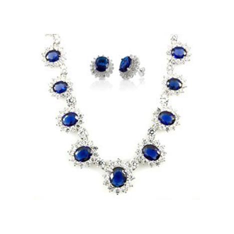 14KT White Gold Blue Sapphire Necklace and Earrings Set
