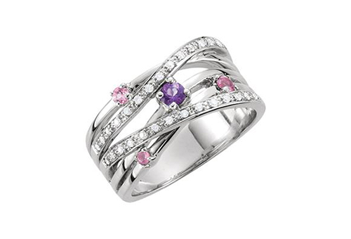 Sterling Silver Pink Tourmaline and Diamond Ring
