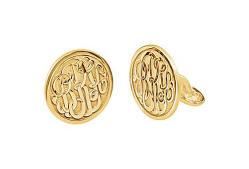 14KT Yellow Gold Plated 3 Letter Script Monogram Cuff Links