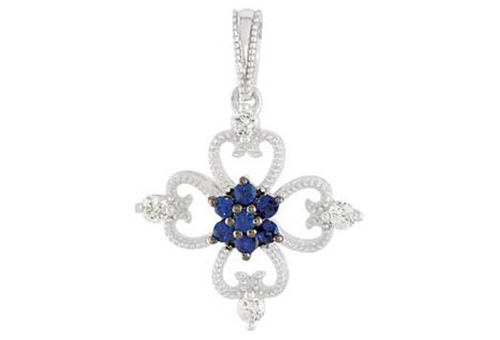 Sterling Silver Blue Sapphire and Diamond Necklace